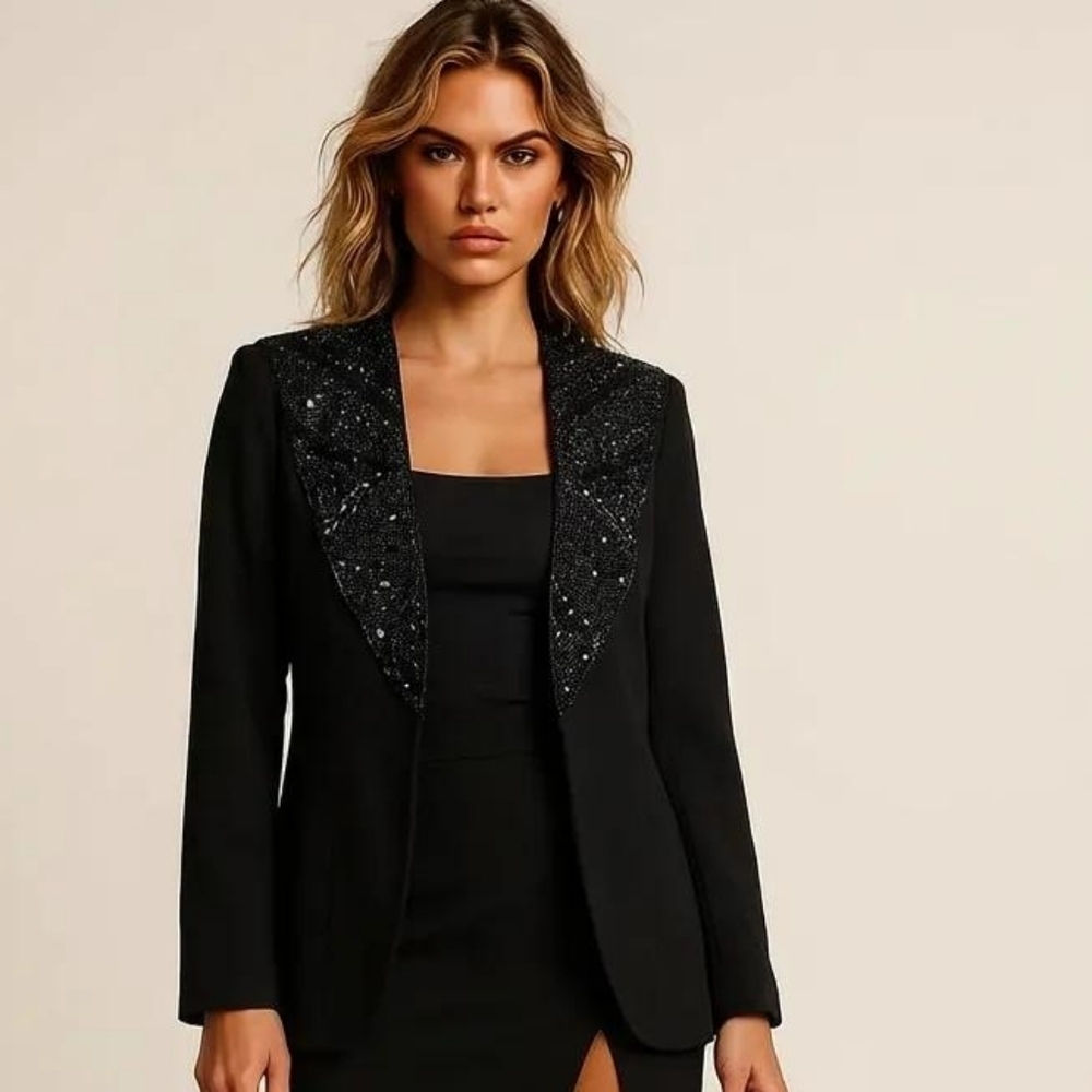 Vintage Black Beaded Blazer Women